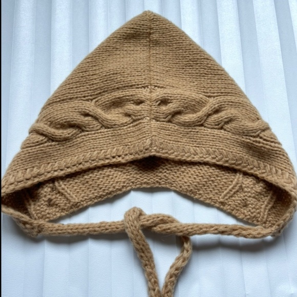 Hood Hat Women Beanie Hand Knit 100% Wool Beige Winter Snood Beret Gift NEW